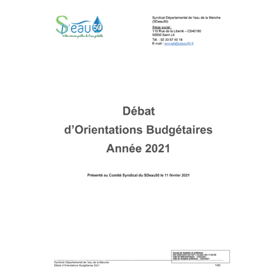 SDeau50, débat d'orientations budgétaires