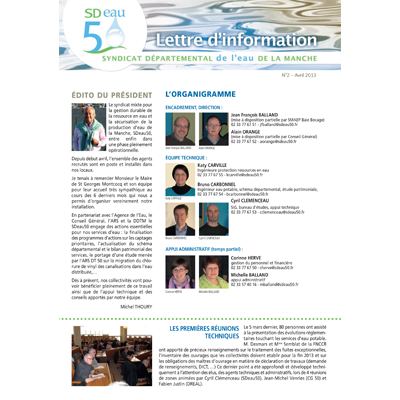 SDeau50, lettre d'information, avril 2013